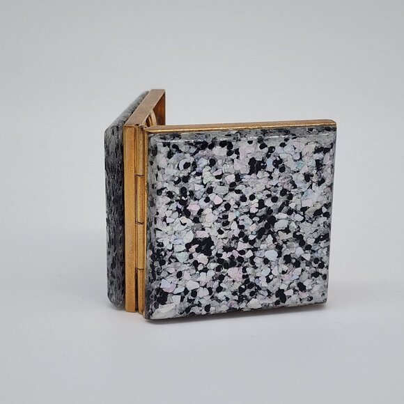 Vintage 1950s  Speckled Confetti Lucite Picture Frame Compact Brass Interior 1.5 - Picture 1 of 11